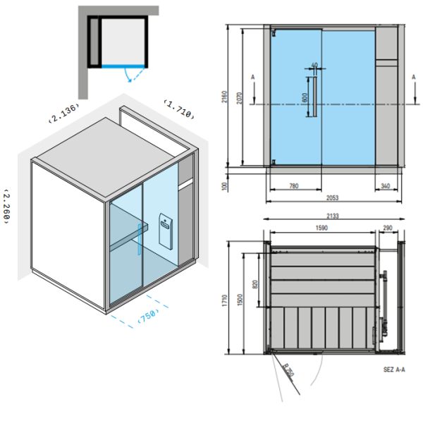 Effegibi One H Хаммам, угловой L.H., SX, 214x171xh226см, отделка: Soft Sand 