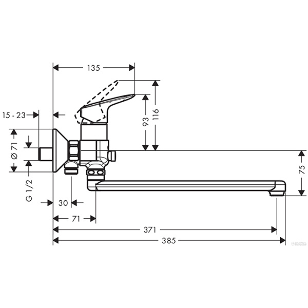 HG Logis Смеситель для ванны, настенный, поворотный излив 300мм, с переключателем на душ, цвет: хром (Спеццена из наличия) 