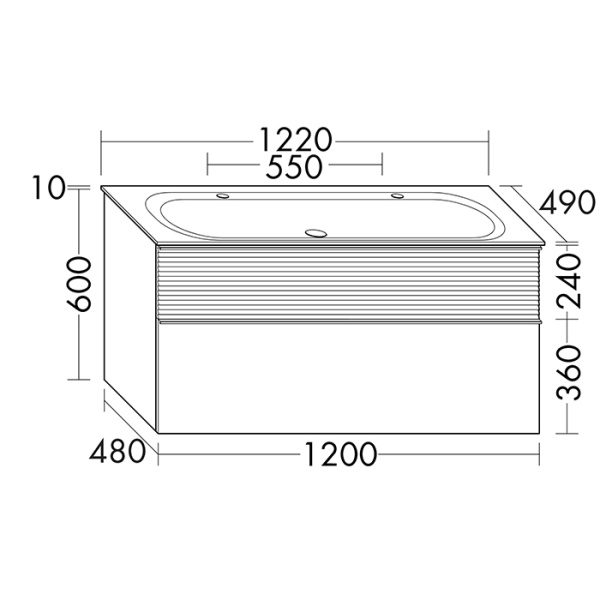 Burgbad Fiumo База с умыв из минер литья 1220х490х600 мм.2 отв под смеситель, верхн ящик в цвете FOT45, нижний ящик и база цвет F3956, ручка G0200 
