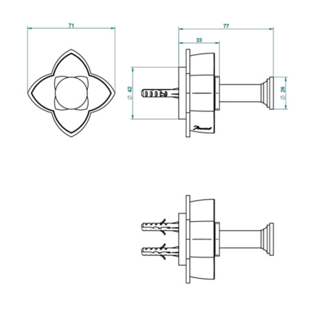 THG PETALE DE CRISTAL CLAIR Крючок одинарный, стекло прозрачное, цвет хром 
