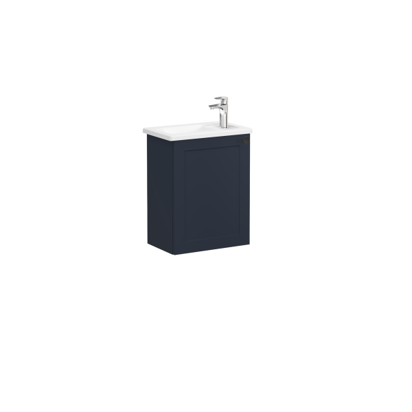 Тумба Root Classic 45 см с квадратной раковиной, с дверцей, матовый темно-синий, левосторонняя 