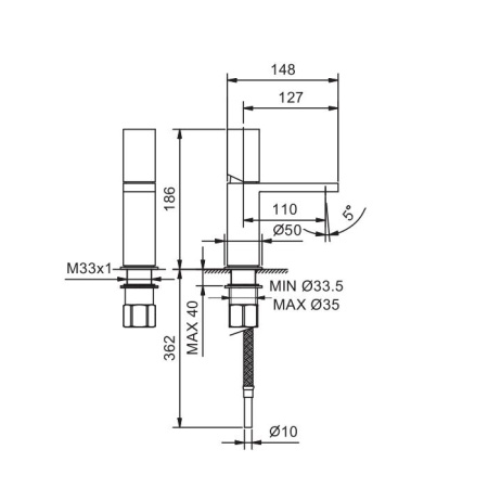 Fantini Milano Смеситель для раковины, 1 отв., без донного клапана, излив 110мм, цвет: матовая натуральная сталь 