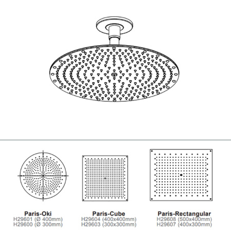 BOSSINI PARIS-RECTANGULAR Верхний душ 400 x 300 mm - потолочный кронштейн 150 mm, цвет: хром 