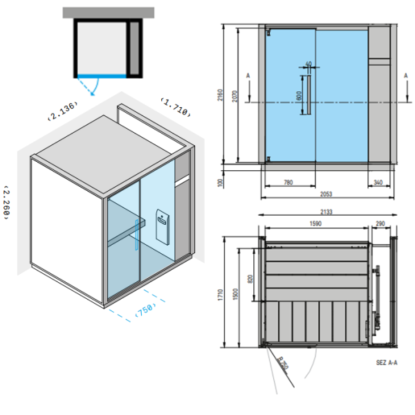 Effegibi One H Хаммам, пристенный R.H. 214x171xh226см, отделка: Soft Sand 