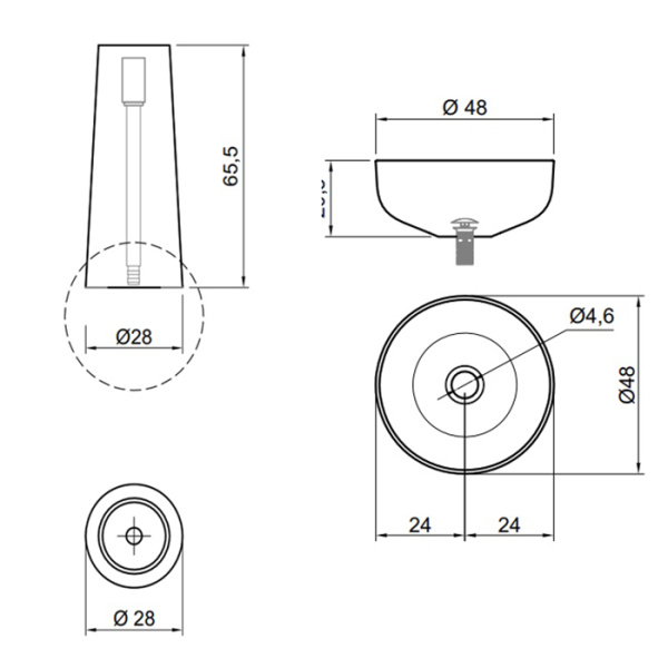Antonio Lupi Albume Раковина накладная, круглая Ø48см, без отв. под смес, без перелива, с д/клапаном (хром), мат-л: Cristalmood, цвет: Fume 