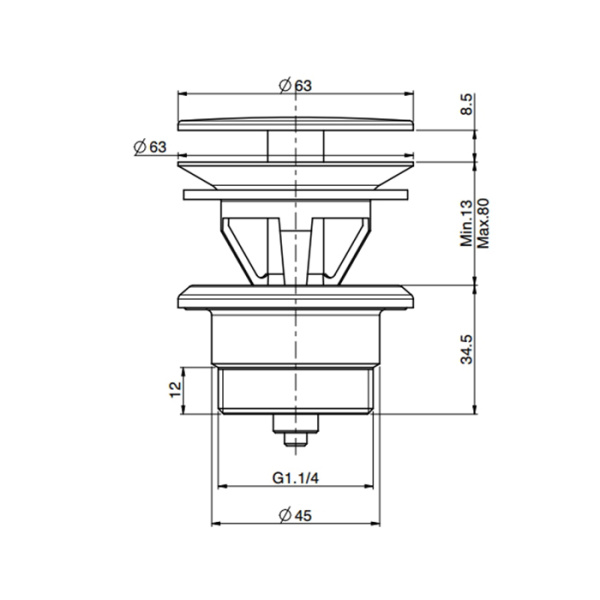 Fima Carlo Frattini, Bathroom Sottolavabo, Донный клапан, всегда открытый, 1 1/4", форма крышки-круглая, материал крышки-латунь, цвет крышки-хром 