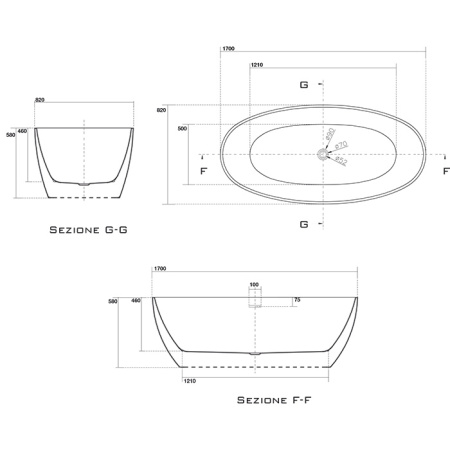 KERASAN Flo Ванна свободностоящая акриловая  170х82х58см в комплекте со сливом Clic-clac, цвет белый 