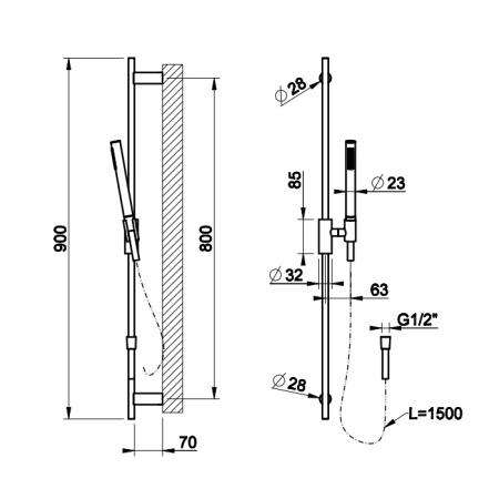 Gessi Anello Штанга в комплекте с душевой лейкой легкой очистки, шланг 1,50 м, цвет: хром 