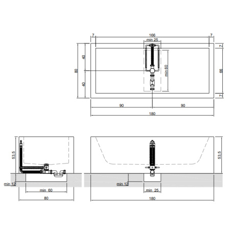 ANTONIO LUPI BIBLIO Ванна пристенная (2панели) 180х80х53.5 см, с сифоном и ,ножками и донным клапаном (хром), мат-л: Corian, цвет: белый 