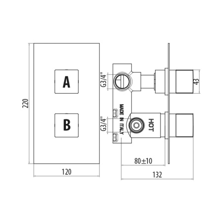 Gattoni Termostatici Термостатический встраиваемый смеситель для душа на 1 источника (внутренняя часть в комплекте), цвет хром 