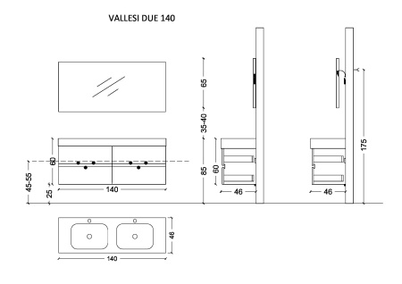 Тумба без раковины Vallessi 140*46cm  LIGHT OAK 4 полки 