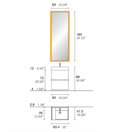 NOORTH milldue edition Zenit База п/рак c рак. MAN с 1отв., 63.4х47.3хh88.5см, 2 ящика, мат. лак, руч.M91, Цвет:База, ручка Grafite-33, цоколь черный 
