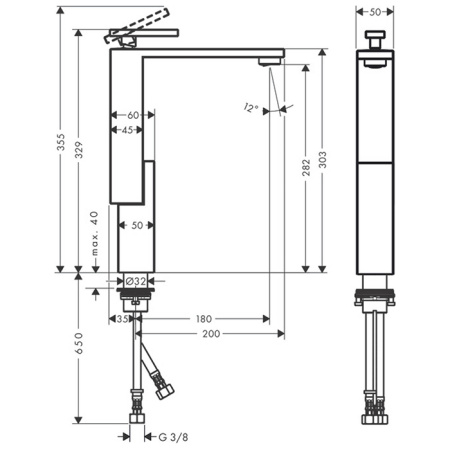 AX Edge Смеситель для раковины 280, на 1 отв., с push/open донным клапаном, излив 180мм, цвет: полир. красное золото 