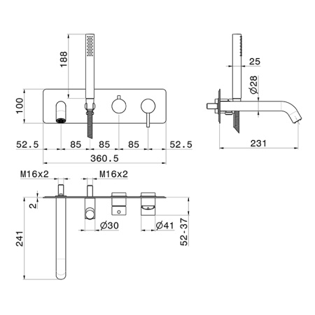 Newform X-Steel 316 Внешняя часть смесителя для ванны с душем, цвет:  PVD brushed copper bronze 