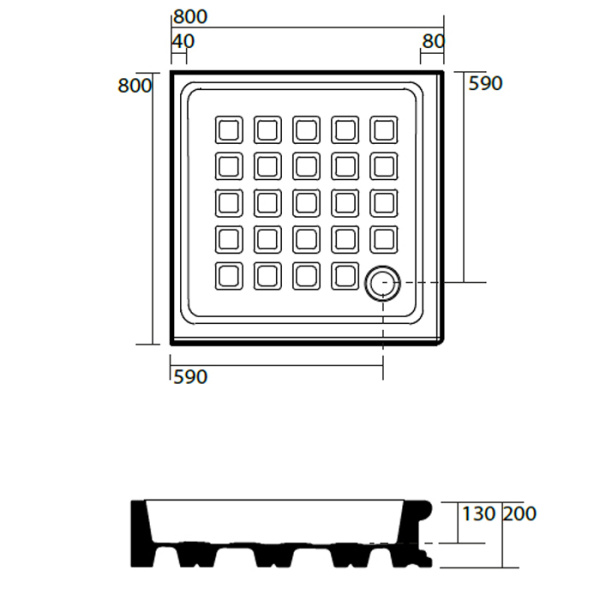 KERASAN Retro поддон угловой квадратный 80х80см, диаметр слива 90, цвет белый 