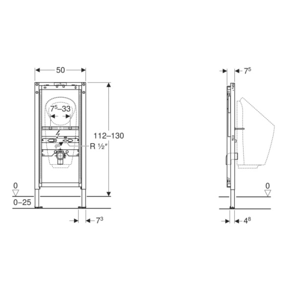Geberit Duofix Инсталляция для писсуара, 112–130 см, универсальная, для наружного смывного клапана (замена 111.686.00.1) 