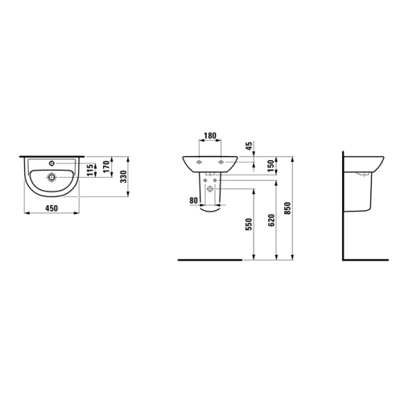 Laufen Pro B мини-раковина 450x330x150 мм, отверстие для смесителя по центру, белый (ЗАКАЗ по запросу!) 