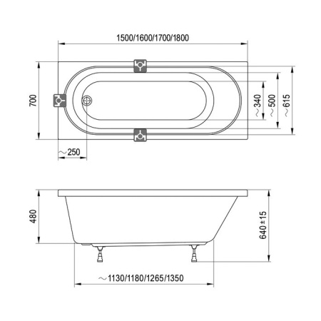 RAVAK Ванна SONATA II 170 х 70 белая 