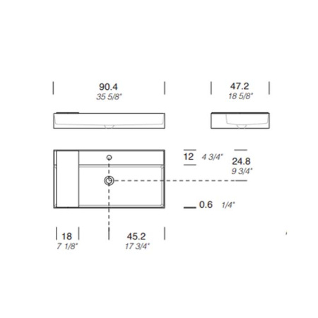 MILLDUE  Раковина  MAN 90 накладная из CRISTALPLANT ,90,4х47,2 см, с 1 отв для смесителя, цвет белый матовый 