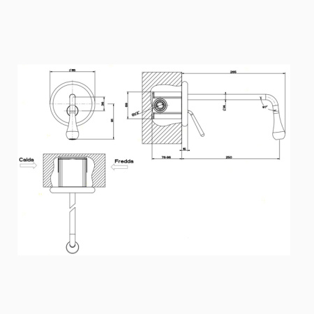Gessi Goccia Встраиваемый однорычажный смеситель для раковины, излив 250мм(внешние части), цвет: хром 