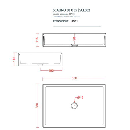Artceram SCALINO Раковина накладная 38х55 см, без отв под смеситель, без слив перелива, цвет blu zaffiro 