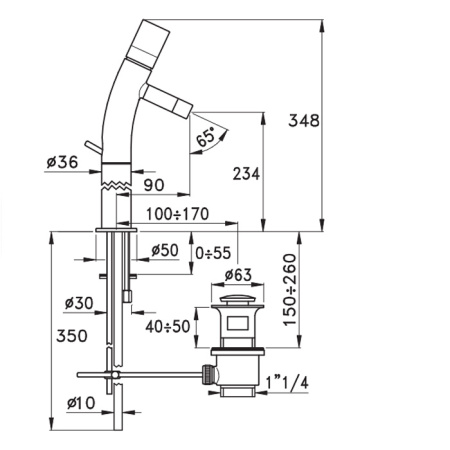 Stella Bamboo Смеситель для накладной раковины на 1 отверстие 3224HP170, с донным клапаном, цвет: хром 