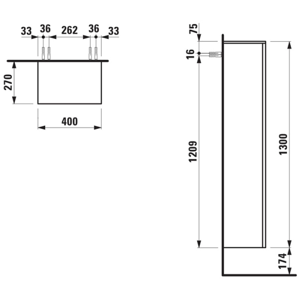 Laufen Kartell Шкаф подвесной, 400х270х1300мм, с 1 дверцей, 4 стек. полки, SX, цвет: белый матовый 