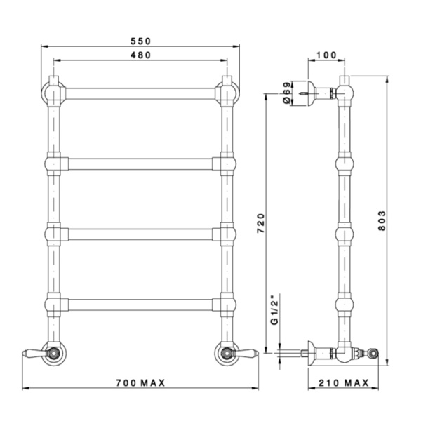Nicolazzi Complementi Arredo Полотенцесушитель электрический  550х795 мм, цвет Bronze Plated 