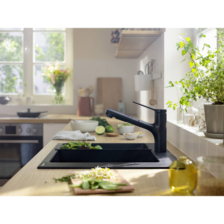 HG Zesis M33 Кухонный смеситель однорычажный, 150 с вытяжным душем, 2jet, цвет матовый черный 