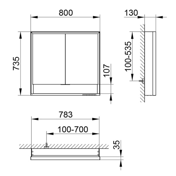 Keuco ROYAL LUMOS Зеркальный шкаф 800x735x130мм 2-дверный-двустор. зеркало, IP 24 c плавным закр., корпус: алюминий анодированный 