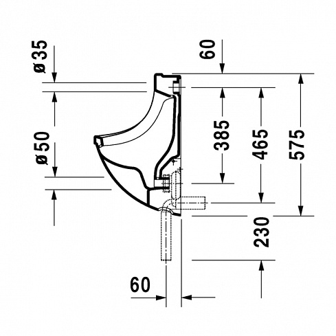 Duravit Starck 3 Писсуар подача воды сзади, с вытяжкой, сток внутренний вертикальный или горизонтальный, включая крепление, модель с „мушкой“, 330x35
