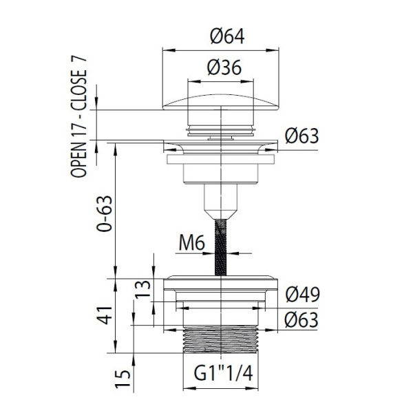 BOSSINI GILLO Донный клапан клик-клак 1” 1/4., цвет хром 