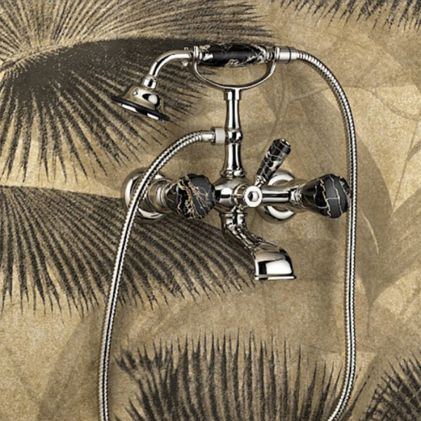 Devon Aurora 30 Ванна 171x87xh70,5cм, мат-л: white teс, цвет: черный глян/фольга, опора и ручки-Marmo Portoro; смеситель с ногами и сифон цвет никель 