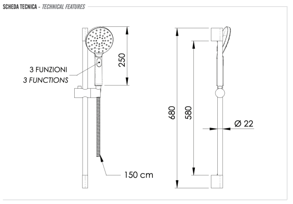 Душевая стойка с ручным душем и шлангом Remer 315L318MP 