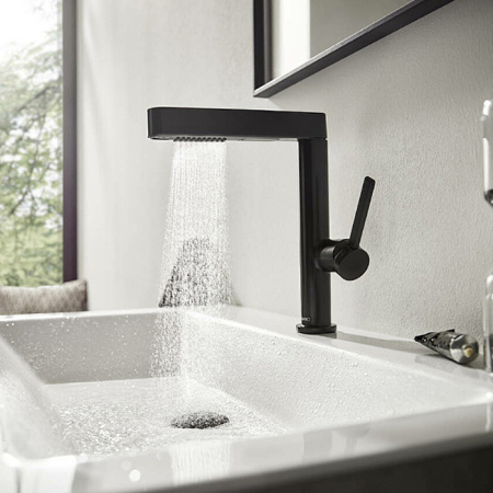 HG Finoris Смеситель для раковины, однорычажный, 230 с вытяжным душем 2jet, со сливным клапаном Push-Open, цвет матовый черный 