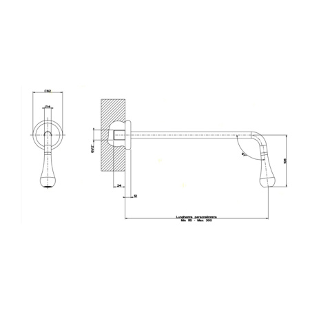 Gessi Goccia Настенный излив с инд.длиной (115-300мм), для монтажа с удаленным управлением 33700/33743 (не входит в комплект), цвет: черный 