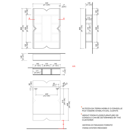 Devon Papillon cabinet  Зеркало шкаф 550xh800x140 мм с деревянными полками 