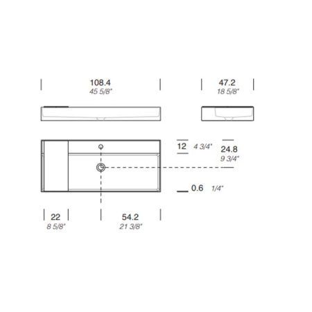 MILLDUE  Раковина  MAN 108 накладная из CRISTALPLANT ,108,4х47,2 см, с 1 отв для смесителя, цвет белый матовый 