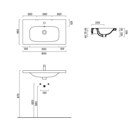 Catalano ALVEA Раковина 80x46, с 1 отв. под смеситель, покрытие Cataglaze+, цвет белый глянцевый 