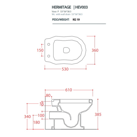 Artceram HERMITAGE Унитаз приставной, выпуск в стену, черный, 36*55см (крепеж в комплекте, хром) 