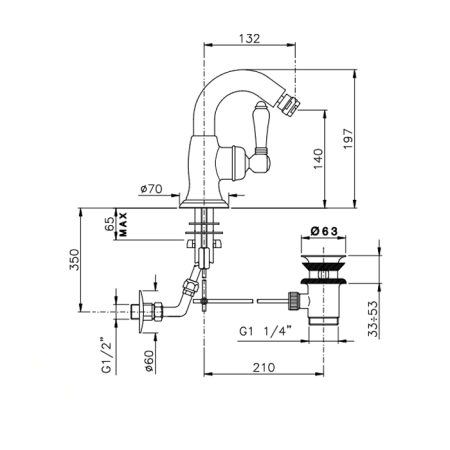 Nicolazzi El Capitan Смеситель для биде, на 1 отв, с донным клапаном, излив: 132 мм, цвет: хром 
