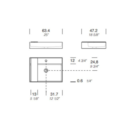 MILLDUE  Раковина  MAN 63 накладная из CRISTALPLANT ,126,5х47,2 см, с 1 отв для смесителя, цвет белый матовый 