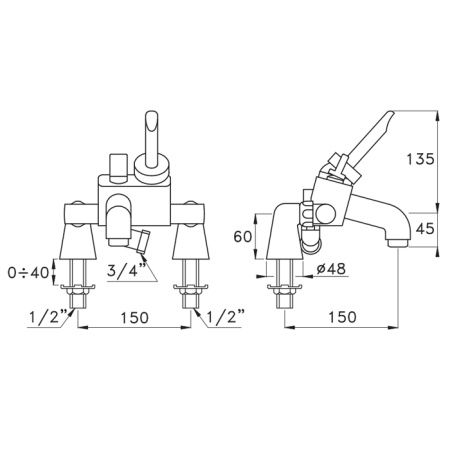 Stella Box Смеситель на борт ванны на 2 отверстия 3267RG, цвет: хром 