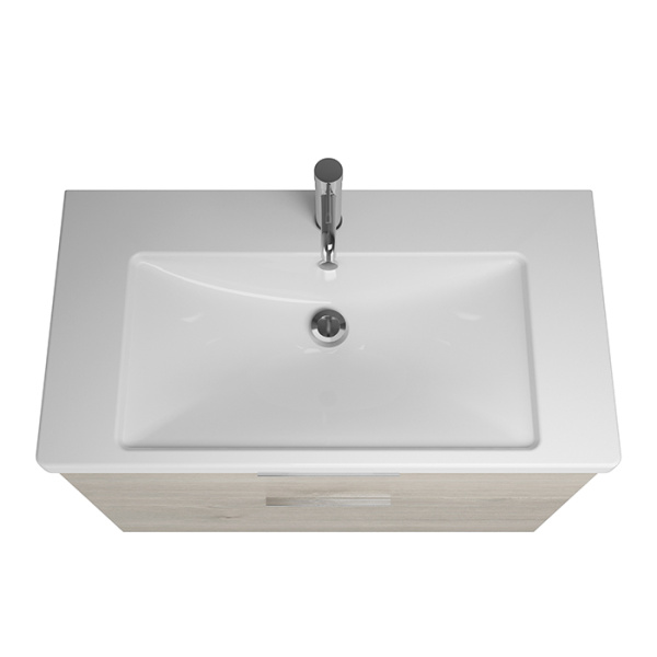 BURGBAD Eqio База подвесная с керамическим умывальником 930х490х645 мм. 2 ящика с ручкой желоб., c 1 отв под смес.   цвет фланелевый дубовый F2632 