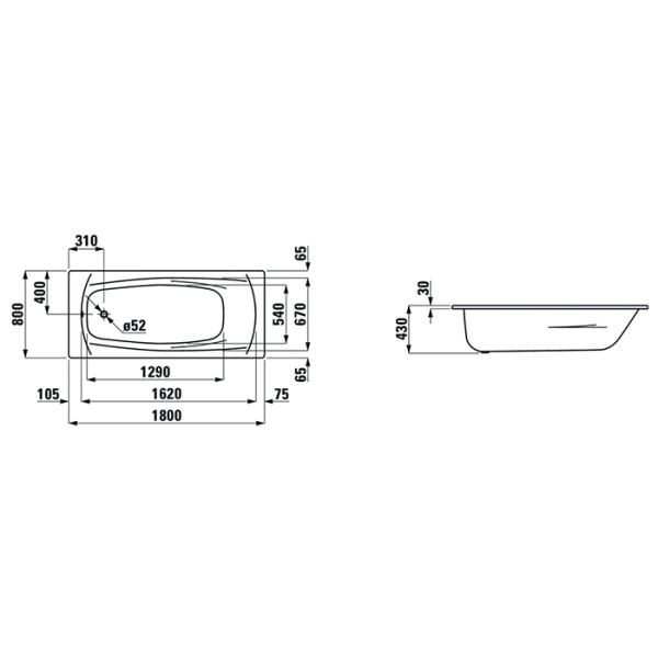 Laufen PALADIUM Стальная ванна (3,5мм) встр.1800x800 мм,  шумоиз-я, без отв. для ручек, с антискольз. покрытием, белый (ВРЕМЕННО не поставляем!) 