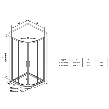 RAVAK BLIX SLIM Душевое ограждение BLSCP4-90 полукруглое, блестящий + транспарент 