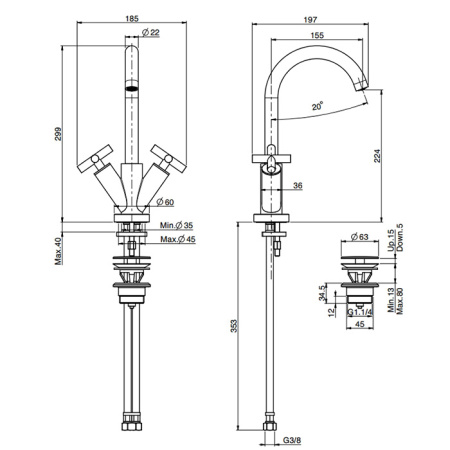 Fima Carlo Frattini Maxima Cмеситель для раковины, на 1 отв., с донным клапаном, цвет: чёрный матовый 