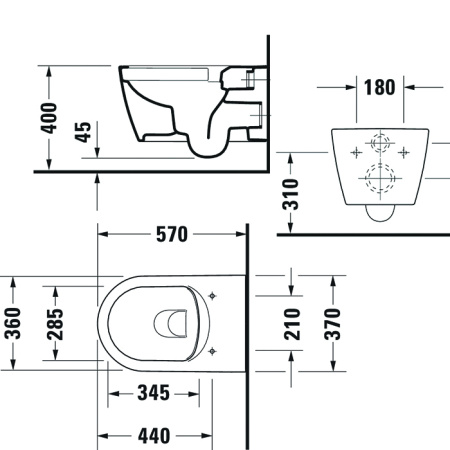 Duravit Me by Starck Унитаз подвесной Rimless 570х370 мм,  с креплениями, цвет белый (СПЕЦЦЕНА) 