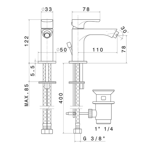 Kerama Marazzi Смеситель для биде OLE однорычажный с донным клапаном, золотой атласный 
