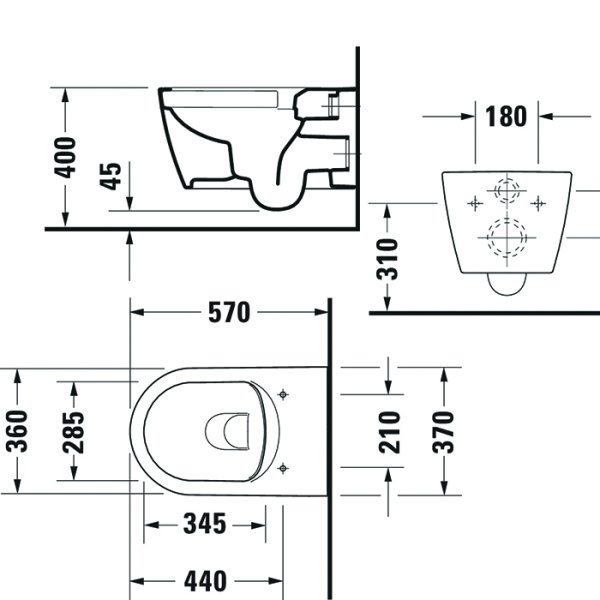 Duravit Me by Starck Унитаз подвесной Rimless 570х370 мм,  с креплениями, цвет белый (СПЕЦЦЕНА) 
